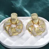 Flower Brass Micro Pave Cubic Zirconia Stud Earrings