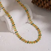 304 Stainless Steel Enamel Leaf Link Chain Necklaces for Women