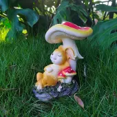 Resin Rabbit with Mushroom Figurines