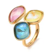 Teardrop & Square Glass Open Cuff Rings