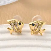 Brass Micro Pave Cubic Zirconia Fish Stud Earrings