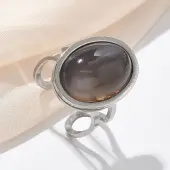 Oval Natural Grey Agate Finger Rings