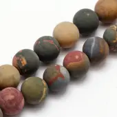 Natural Polychrome Jasper/Picasso Stone/Picasso Jasper Frosted Bead Strands