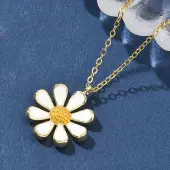Brass White Enamel Flower Pendant Necklaces for Women