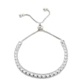 Brass Pave Clear Cubic Zirconia Flat Round Box Chain Slider Bracelets