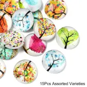 15Pcs Tree of Life Printed with Half Round Glass Cabochons