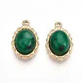 304 Stainless Steel Pave Natural Green Spot Jasper Pendants