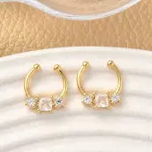 Brass Pave Clear Cubic Zirconia Circular/Horseshoe Barbell Nose Rings