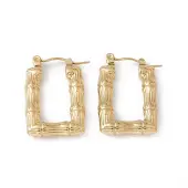 Ion Plating(IP) 304 Stainless Steel Rectangle with Bamboo Hoop Earrings for Women