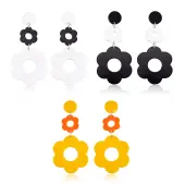 3 Pairs 3 Colors Acrylic Flower Dangle Stud Earrings