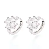 Brass Micro Pave Clear Cubic Zirconia Clover Hoop Earrings