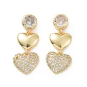 Clear Cubic Zirconia Double Heart Dangle Stud Earrings