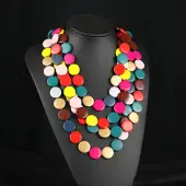 Bohemian Style Flat Round Wood Beaded Multilayer Necklaces for Women