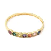 Colorful Cubic Zirconia Square Hinged Bangle