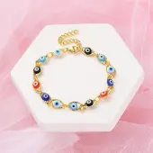 Evil Eye Brass Link Bracelets for Woamn