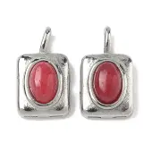 304 Stainless Steel Pave Dyed Natural White Jade Rectangle with Oval Charms