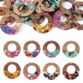 16Pcs 8 Colors Transparent Resin & Walnut Wood Pendants
