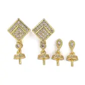 Brass Micro Pave Cubic Zirconia Dangle Stud Earring Findings Sets