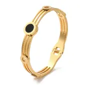 Flat Round Enamel 304 Stainless Steel Bangles for Women