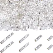 CREATCABIN 1840Pcs 4 Sizes Silver Twisted Bugle Beads 5/6/9/12mm Glass Metallic Bugle Beads Long Tube Seed Beads Loose Spacer Bead Mini...