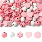 100Pcs 5 Styles Spray Painted Wood Beads
