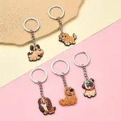 5Pcs 5 Styles Cute Cartoon PVC Plastic Dog Pendant Keychain