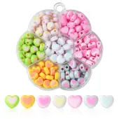 196Pcs 7 Colors Acrylic Bicolor Heart Beads