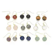 Flat Round Golden Tone Brass Natural & Synthetic Mixed Stone Dangle Earrings