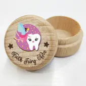 Round Beech Wooden 3D Engraved My First Tooth Fairy Box