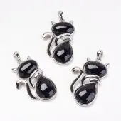 Natural Black Agate Kitten Pendants