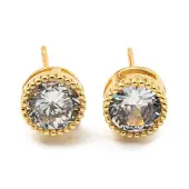 Cubic Zirconia Flat Round Stud Earrings