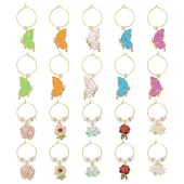 20Pcs Butterfly & Flower Alloy Enamel Wine Glass Charms