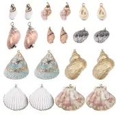 20Pcs 10 Styles Electroplated Mixed Shell Pendants