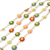 Daisy Brass Enamel Link Chains