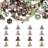 80Pcs 4 Colors Alloy Flower Bead Caps
