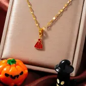304 Stainless Steel Enamel Halloween Broom Pendant Dapped Chain Necklaces