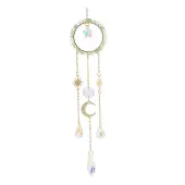 Natural Green Aventurine Woven Net/Web with Feather Window Hanging Suncatchers