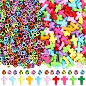 800Pcs 2 Styles Cross Theme Acrylic Beads