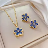 Brass Micro Pave Cubic Zirconia Pendant Necklace & Stud Earrings