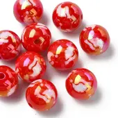 10Pcs Christmas Theme UV Plating Acrylic Round Beads