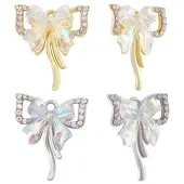 Beebeecraft 1 Box 12Pcs Cubic Zirconia Bowknot Charms Bow Dangle Charms with Resin for Necklace Jewelry DIY Making (Platinum & Golden)