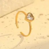 304 Stainless Steel with Clear Cubic Zirconia Adjustable Cuff Rings for Women