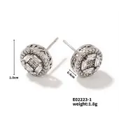 Elegant Fashion Round Zirconia Stud Earrings Copper Inlaid Earrings