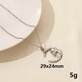 Minimalist Stainless Steel Moon with Skull Pendant Necklace for Women