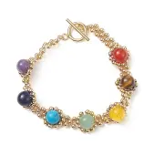 Natural & Synthetic Mixed Gemstone Chakra Beaded Bracelet with Mesh Chains