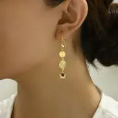 Elegant Brass Coin Flat Round Tassel Hoop Earrings
