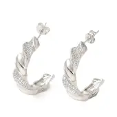 Brass Micro Pave Clear Cubic Zirconia Stud Earrings for Women