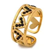 304 Stainless Steel Open Cuff Ring with Rhinestone for Women