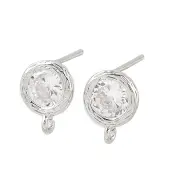 Brass Micro Pave Clear Cubic Zirconia Stud Earring Findings