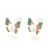 Brass Natural Pearl Stud Earrings